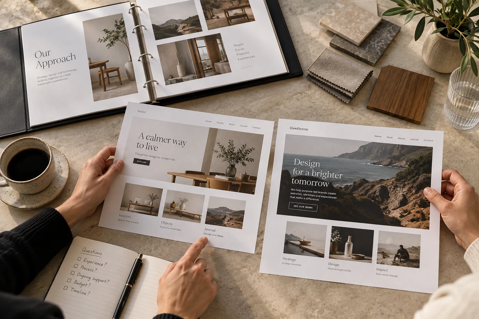 Comparing printed website design proposals