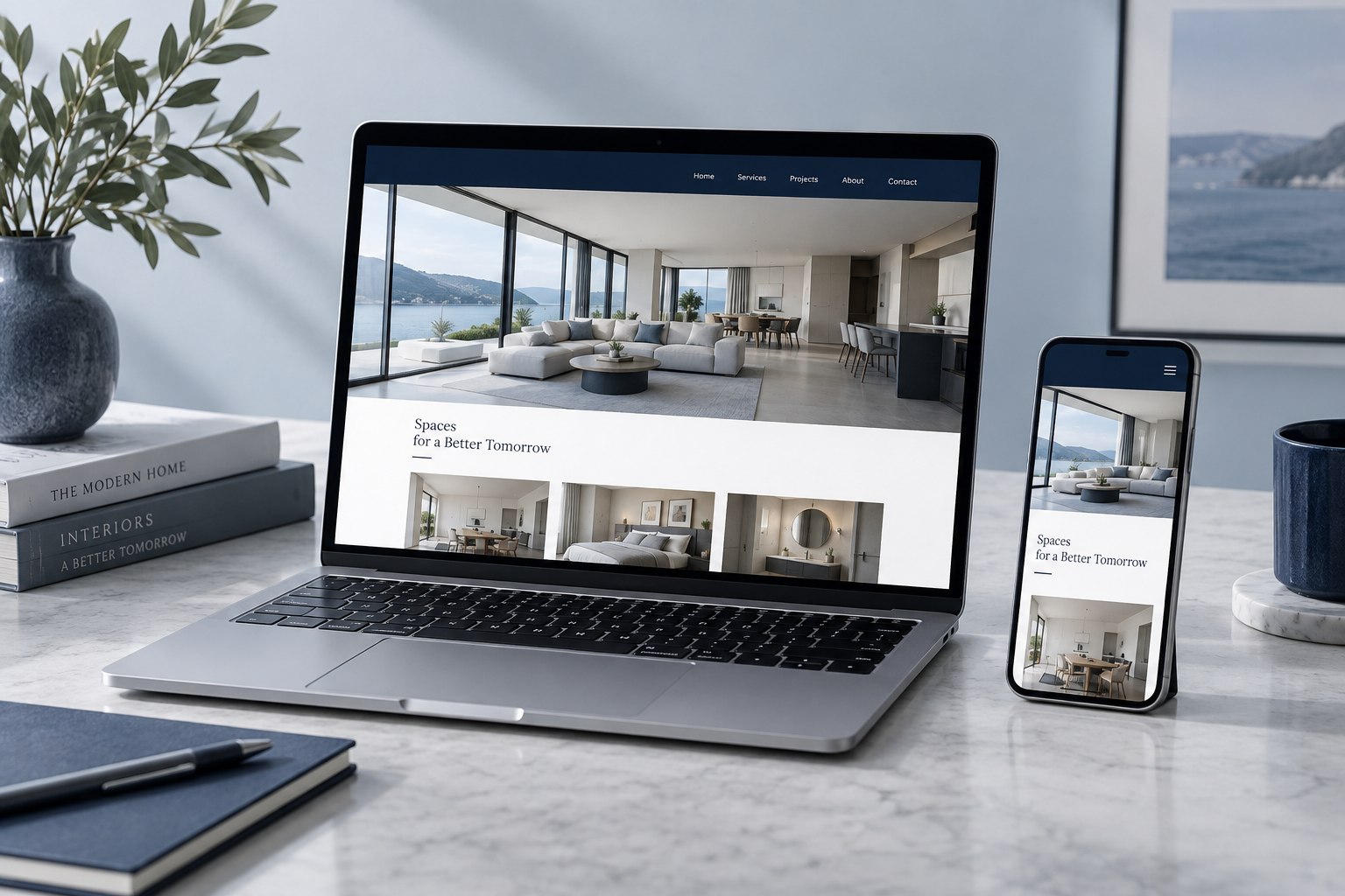 Illustrative business website on a laptop and phone